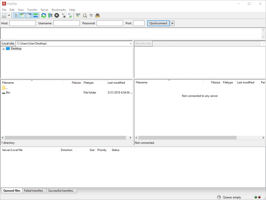 FileZilla's interface.