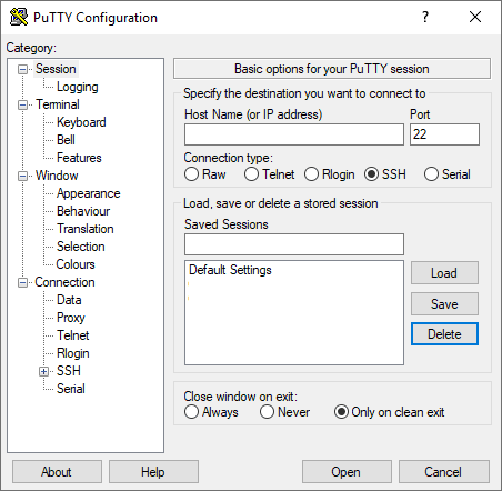 PuTTY's interface.